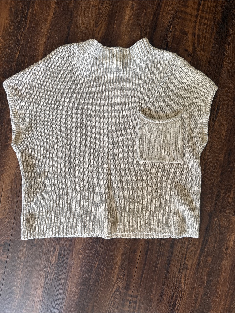 Relaxed Cream Knit Cowl-Neck Sweater with Front Pocket